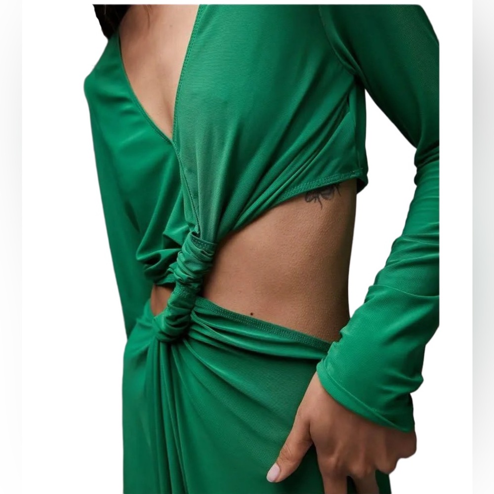 Topshop NWT Green Long Sleeve Twist-Front Cutout Mini Dress - Picture 2 of 8